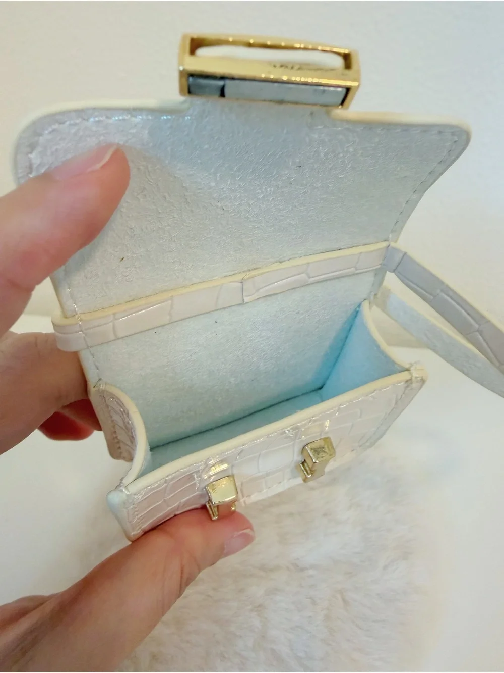 Mini Ivory Croc Embossed Bag Charm